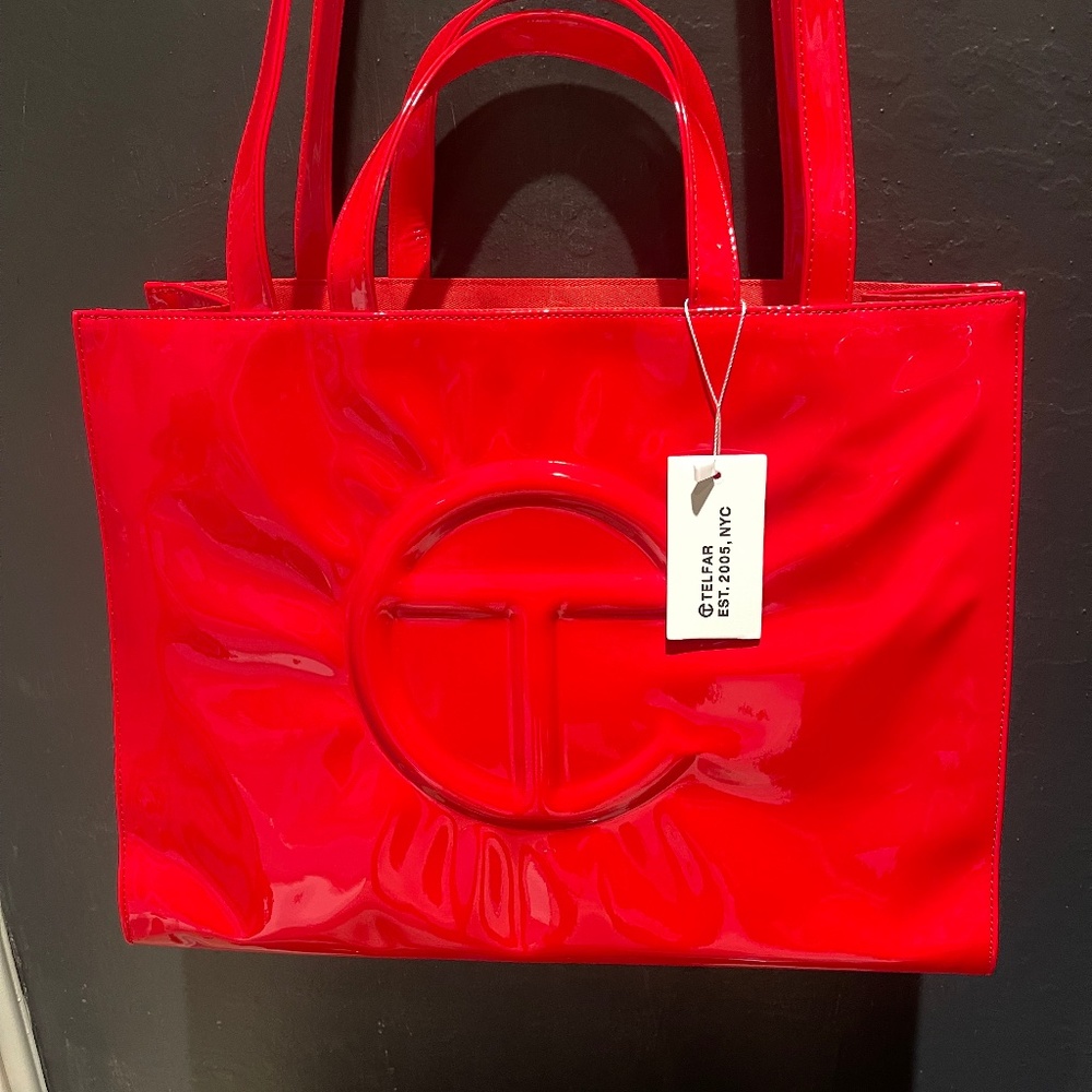 Telfar Red Patent Shopping Bag